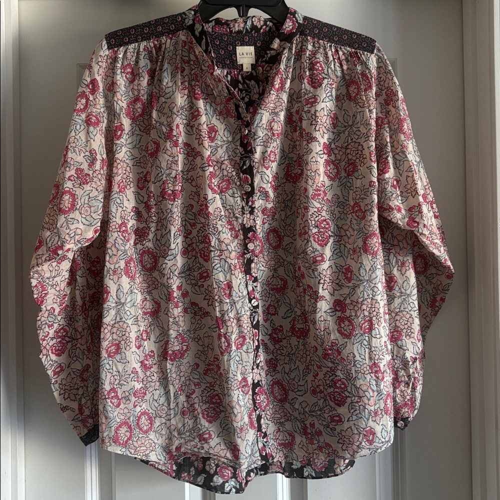Quinn Floral Button-Front Blouse - Pink